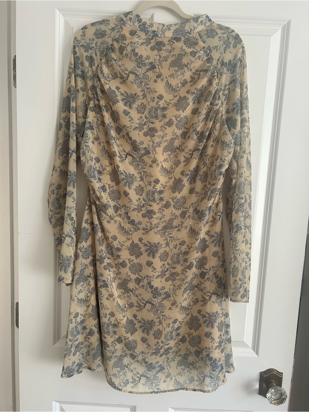 ASOS Beige Long-Sleeve Midi Dress with Blue Floral Print